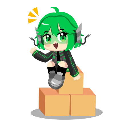 Henix character sitting on cardboard boxes